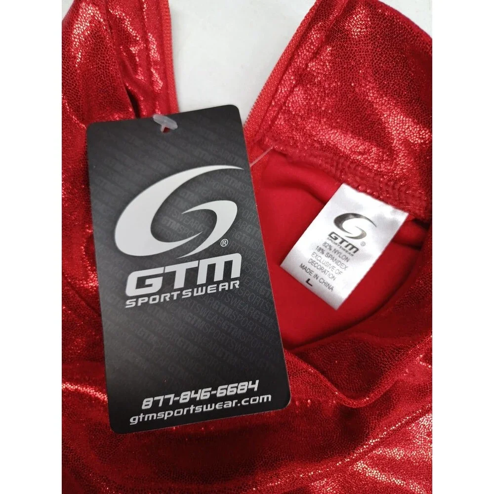 GTM Sportswear Mock Neck Long Sleeve Crop Top Red Shinny Youth L NWT
